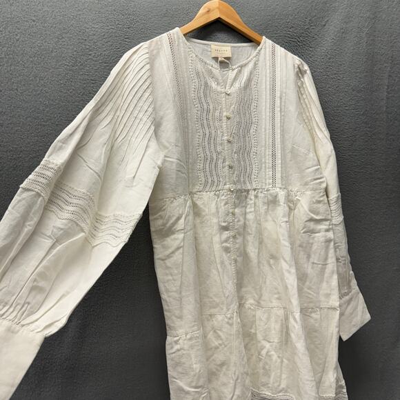 Sezane Honorina Dress Coastal Linen Cotton Button Up Mini Ecru Boho Womens 8 NEW - Picture 9 of 16